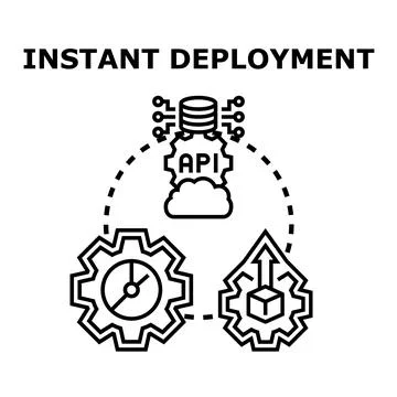 Instant deployment concept with cloud api and development process Stock Illustration