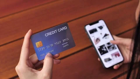 Instant easy mobile payments making purchase in online store Young woman payi Stock Footage 265933016