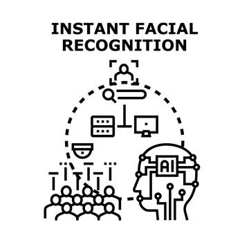 Instant facial recognition analyzing crowd data with ai Stock Illustration