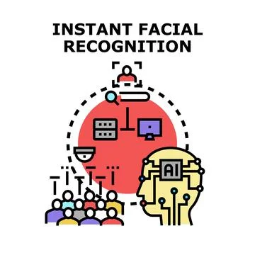 Instant facial recognition analyzing crowd data with ai Stock Illustration