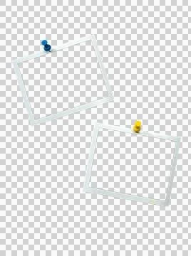 Instant frames hang on wall with colored pins Stock Photos