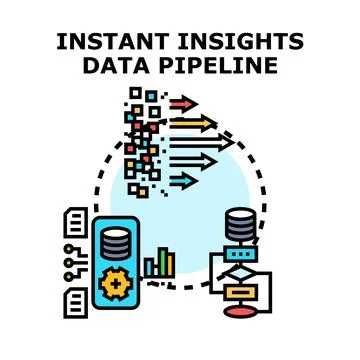 Instant insights data pipeline processing big data Stock Illustration