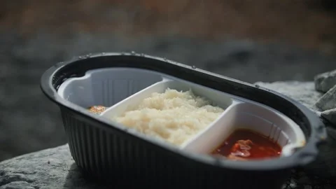 Instant lunch with nature in the background Stock Footage 293162770