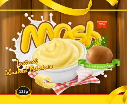 Instant mashed potatoes. Design packaging 3d vector template Stock Illustration