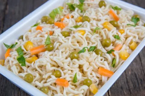 Instant noodle cup close up Stock Photos