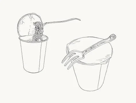 Instant noodle in cup , sketch vector set. Stock Illustration