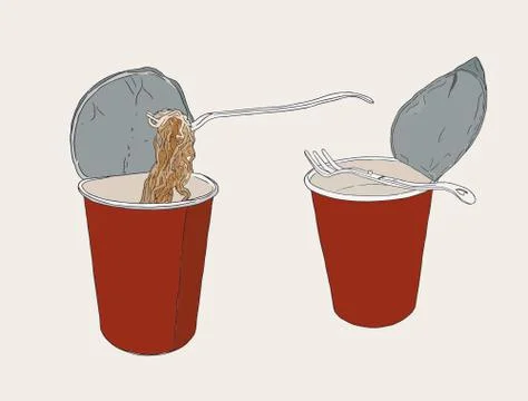Instant noodle in cup , sketch vector set. Stock Illustration