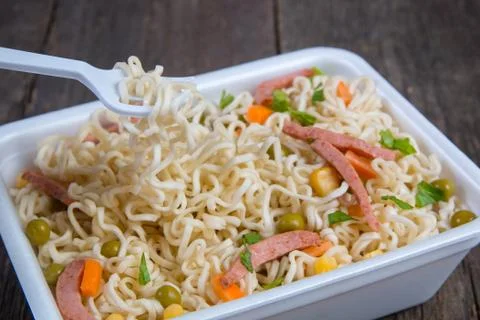 Instant noodle with ingredients Stock Photos