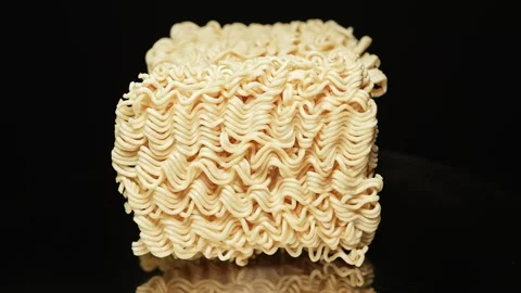 Instant noodle macro shot close up rotation. Ramen noodle for quick soup. F.. Stock Footage 271095205