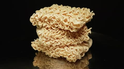 Instant noodle macro shot close up rotation. Ramen noodle for quick soup. F.. Video stock 271095212