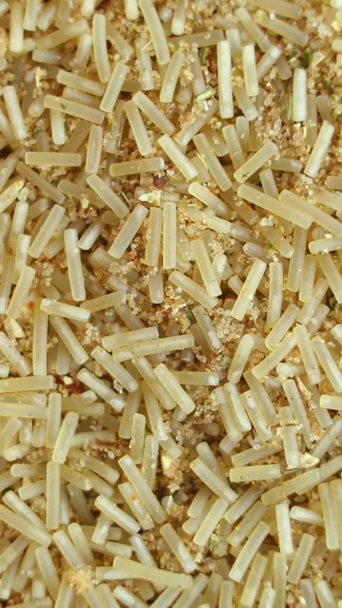 Instant noodles close up. Front of the camera rotates plate with noodles.  Stock Footage 272590293