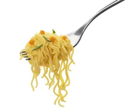 Instant noodles with fork isolated on white background Stock Photos