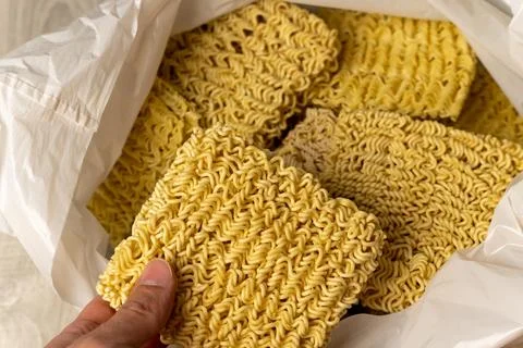 Instant noodles packed in a bag for quick meals at home or on the go 스톡 사진