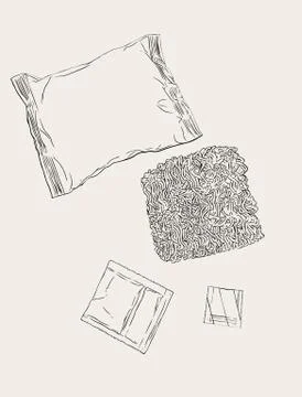 Instant noodles set, sketch vector. Stock Illustration