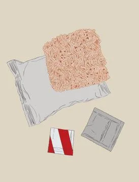Instant noodles set, sketch vector. Stock Illustration