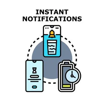 Instant notifications mobile app delivering timely updates Stock Illustration