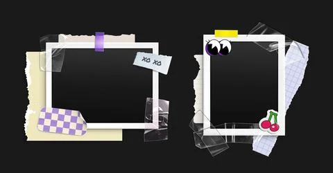 Instant photo frames set isolated on black Stockillustratie