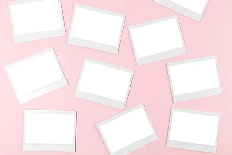 Instant picture frames on pink background Stock Photos