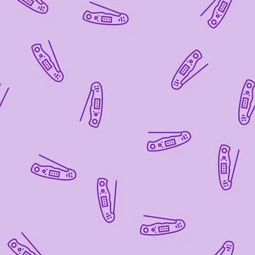 Instant read thermometer kitchen cookware line seamless pattern Stock Illustration