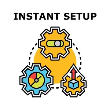 Instant setup concept with gears process and technology symbols Illustrazione stock