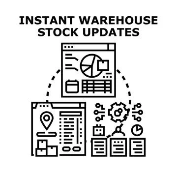 Instant warehouse stock updates inventory management system Stock Illustration