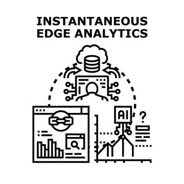 Instantaneous edge analytics processing data information concept 库存插图