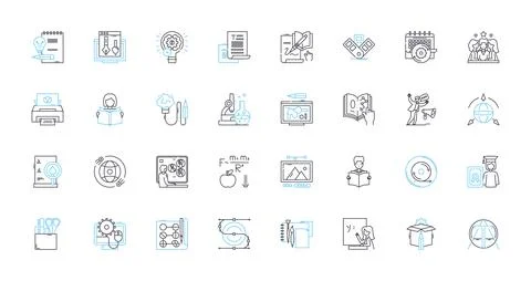 Institute linear icons set. Learning, Academics, Research, Innovation, Education Stock Illustration