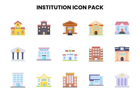 Institution Flat Design Icons Pack Stock Illustration