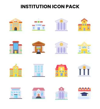 Institution Flat Vector Icons Pack Stock Illustration