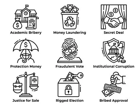 Institutional Corruption Icon Set with Money Laundering Stock Illustration