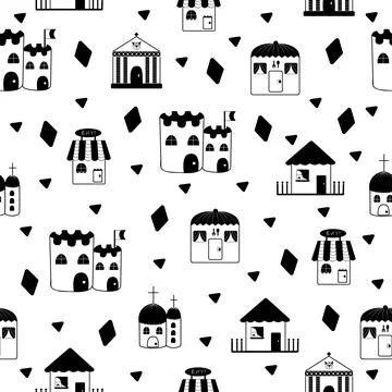 Institutions, monochrome seamless pattern Stock Illustration