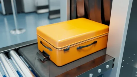 Instruction animation of how Airport Security luggage scanner works. Xray. 4k HD Video stock 126300427