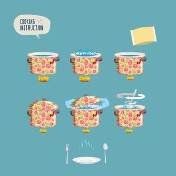 Instruction cooking vector illustration. Set pots infographics Stock Illustration