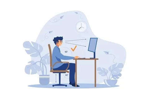 Instruction for correct pose during office work flat vector illustration. C.. Stock Illustration