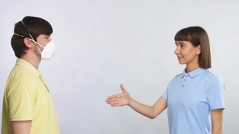 Instruction how to say hi while pandemic without touching each other and stay Stock Footage 127112230