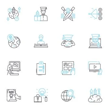 Instruction linear icons set. Guidelines, Directions, Commands, Tutorial Stock Illustration