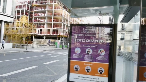  instruction panel at bus stop -COVID19 Stock Footage 128609091