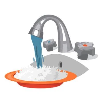 Instruction on rice making process for breakfast. Bowl Ilustración de archivo