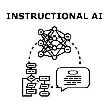 Instructional ai concept with neural network and flowchart Illustrazione stock