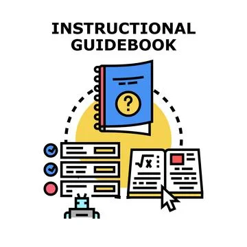 Instructional guidebook concept with learning materials and robot Stock Illustration