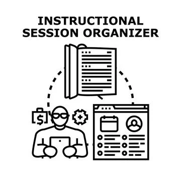Instructional session organizer creating online content and planning events 스톡 일러스트