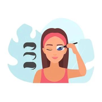 Instructions for applying eye shadow using stencil and brush, makeup of woman Stock Illustration