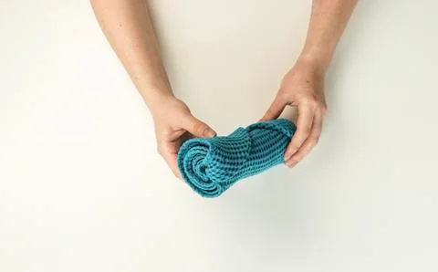 Instructions do it yourself, roll up the towel nicely Stock Photos