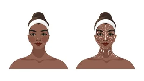 Instructions for face and neck massage, face building, lifting and lymphatic  Ilustración de archivo