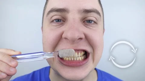 Instructions on how to brush your teeth. Step-by-step scheme.  Clean healthy, he Stock Footage 194091106