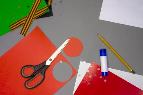 Instructions for step by step creating a DIY greeting card for May 9 Step 2. Stock Photos