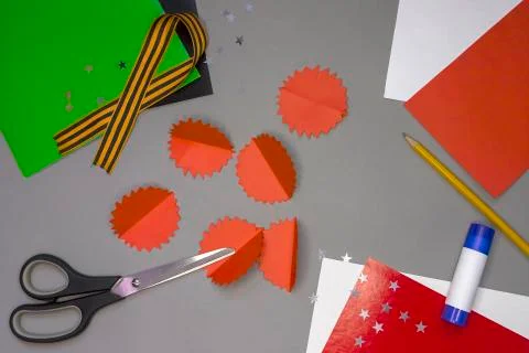 Instructions for step by step creating a DIY greeting card for May 9 Step 6. Stock Photos