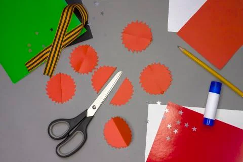 Instructions for step by step creating a DIY greeting card for May 9 Step 7 Stock Photos