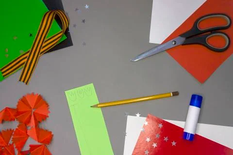 Instructions for step by step creating a DIY greeting card for May 9 Step 9 Stock Photos