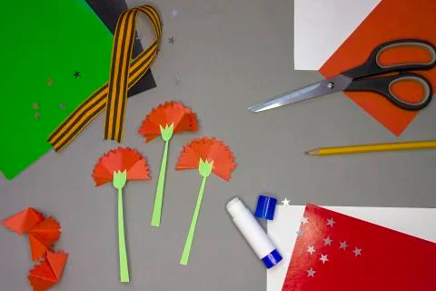 Instructions for step by step creating a DIY greeting card for May 9 Step 12 Stock Photos